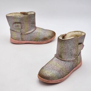 UGG Kids' Keelan Glitter Boots Metallic Rainbow Silver Pink Little Kid's Size 12
